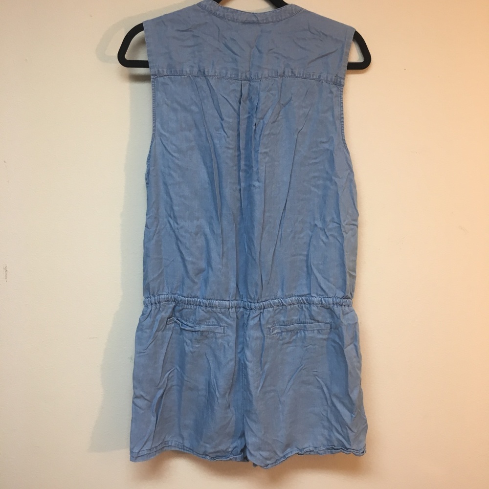 Denim Romper Button Up & Drawstring Pockets - Picture 3 of 5